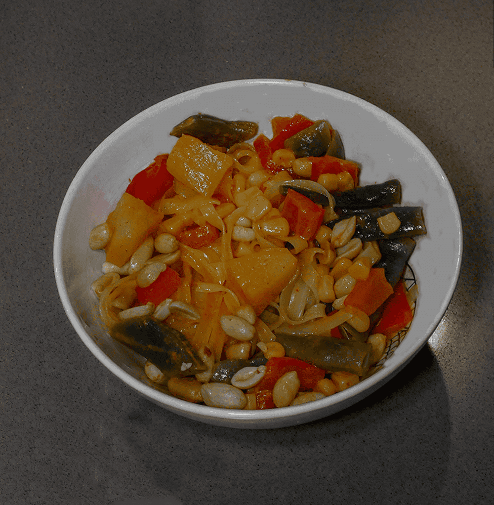 Gele curry met rijstnoedels